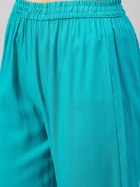 Thumbnail for InWeave Women's Aqua Organza Sleeve Kurta Set With Peach Brocade Dupatta - Distacart