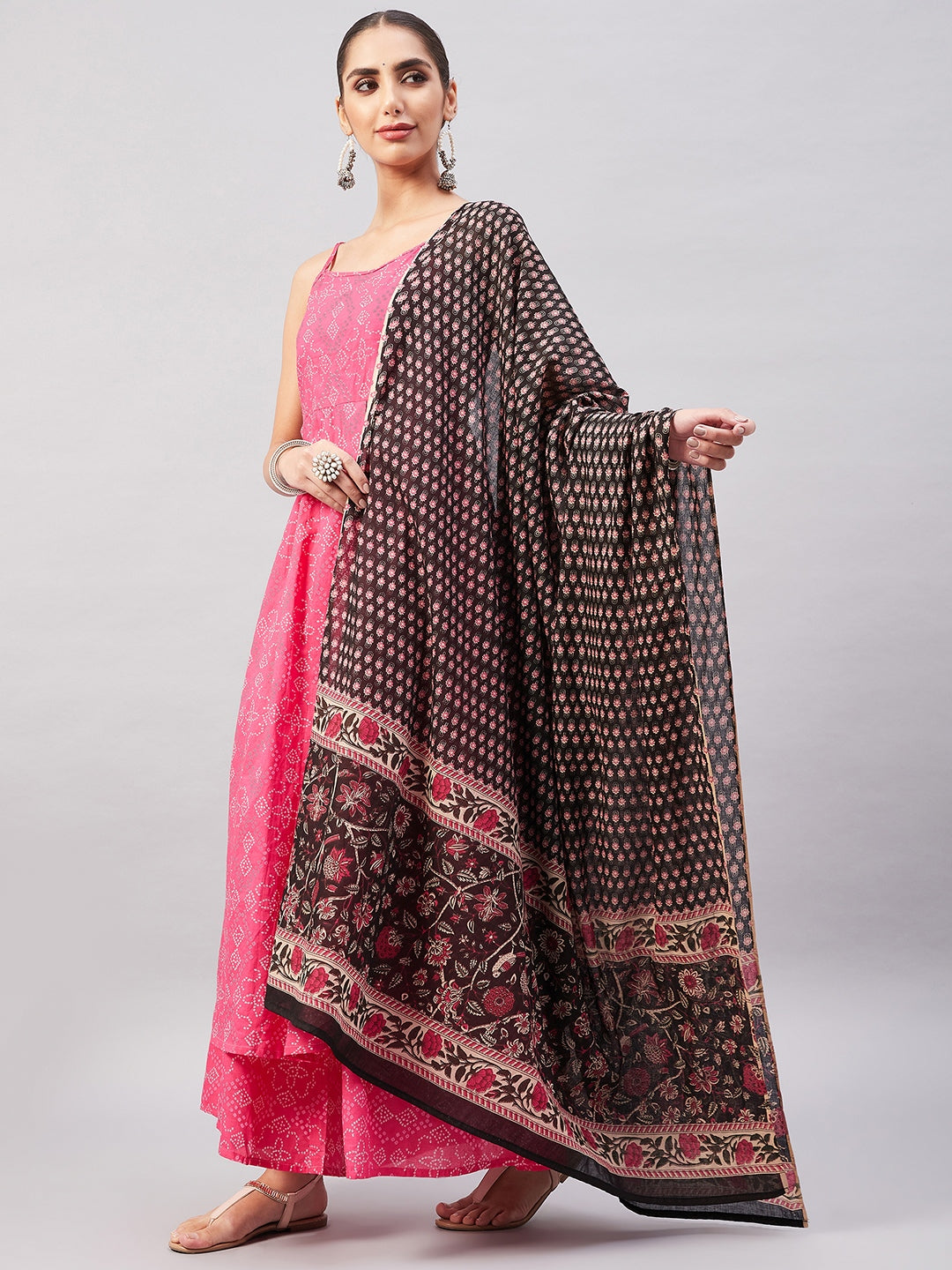 InWeave Women's Pink Bandhani Strappy Set W Black Pink Ethnic Dupatta - Distacart