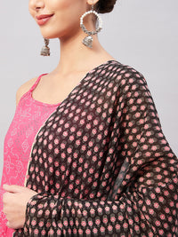 Thumbnail for InWeave Women's Pink Bandhani Strappy Set W Black Pink Ethnic Dupatta - Distacart