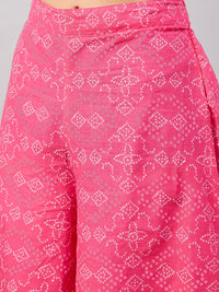 Thumbnail for InWeave Women's Pink Bandhani Strappy Set W Black Pink Ethnic Dupatta - Distacart