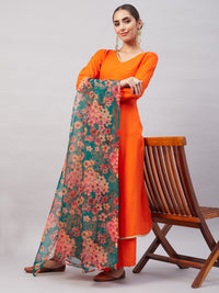 Thumbnail for InWeave Women's Orange Gota Long Anrkali Kurta Set W Black Organza Dupatta - Distacart
