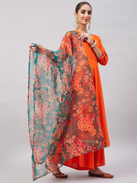 Thumbnail for InWeave Women's Orange Gota Long Anrkali Kurta Set W Black Organza Dupatta - Distacart