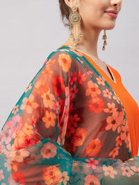 Thumbnail for InWeave Women's Orange Gota Long Anrkali Kurta Set W Black Organza Dupatta - Distacart