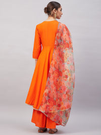 Thumbnail for InWeave Women's Orange Gota Long Anrkali Kurta Set W Green Organza Dupatta - Distacart