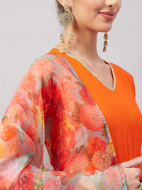 Thumbnail for InWeave Women's Orange Gota Long Anrkali Kurta Set W Green Organza Dupatta - Distacart
