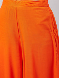Thumbnail for InWeave Women's Orange Gota Long Anrkali Kurta Set W Green Organza Dupatta - Distacart