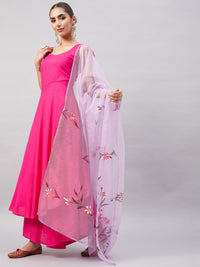 Thumbnail for InWeave Women's Fuchsia Sleeveless Kurta Set W Mauve Handpaint Organza Dupatta - Distacart