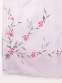 Thumbnail for InWeave Women's Fuchsia Sleeveless Kurta Set W Mauve Handpaint Organza Dupatta - Distacart