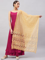 Thumbnail for InWeave Women's Wine Solid Strappy Set With Gold Banarsi Zari Dupatta - Distacart