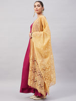 Thumbnail for InWeave Women's Wine Solid Strappy Set With Gold Banarsi Zari Dupatta - Distacart