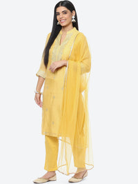 Thumbnail for Biba Floral Embroidered Thread Work Kurta with Trousers & With Dupatta - Distacart