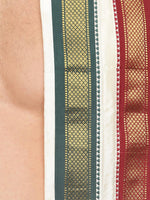 Thumbnail for Sethukrishna Men Cream Coloured Solid Dhoti Pant With Angavastram - Distacart