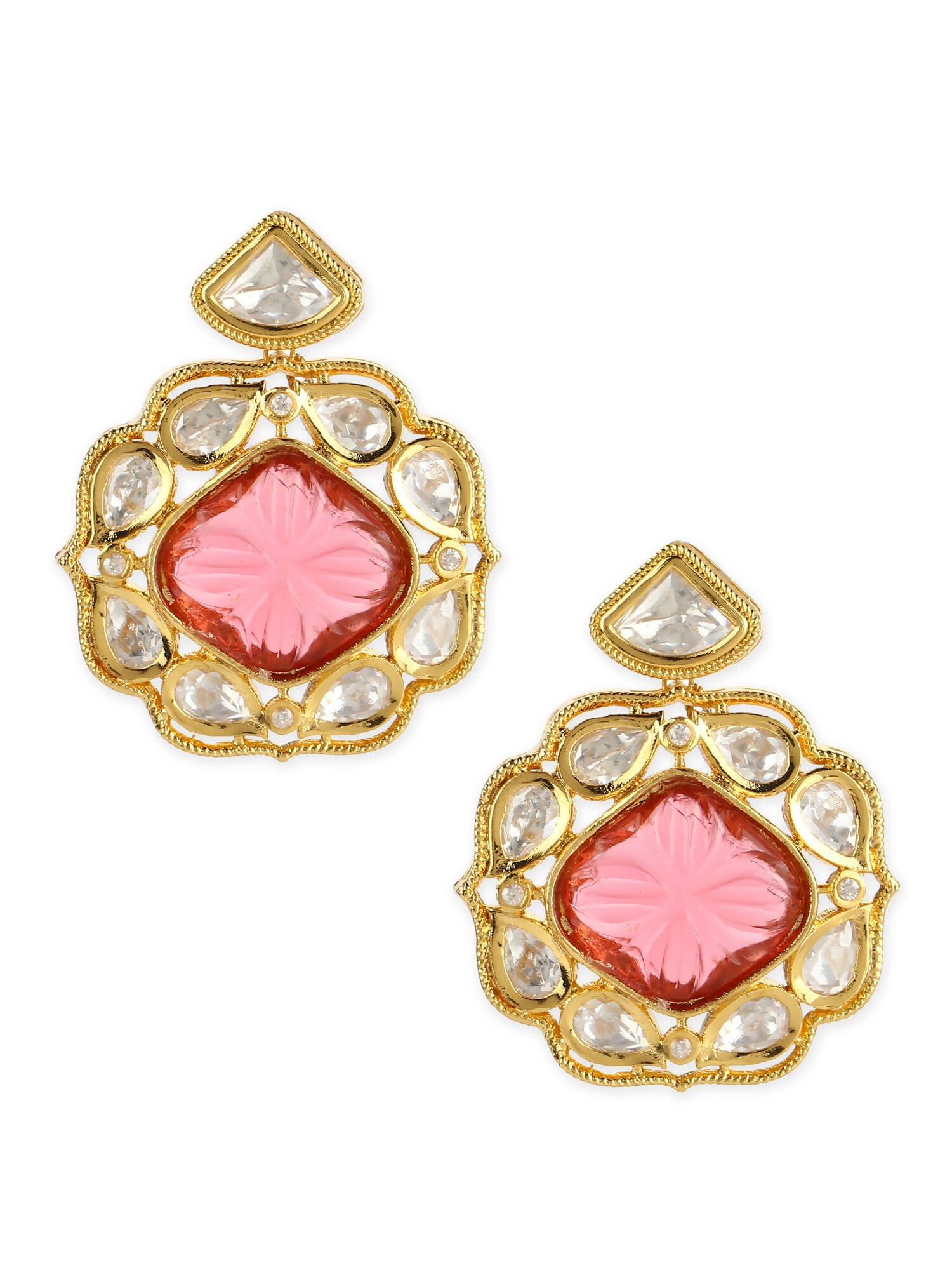Pink Gold-Plated Contemporary Drop Earrings - Ruby Raang - Distacart