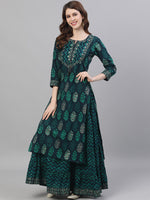 Thumbnail for Ishin Women Navy Blue Printed Kurta with Skirt - Distacart
