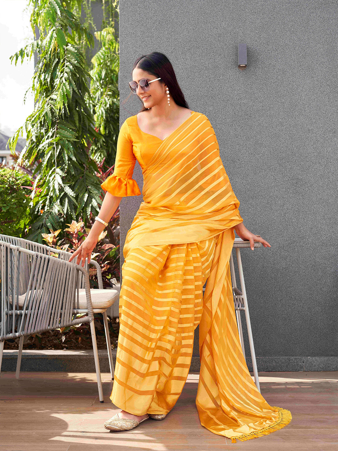 Tikhi Imli Striped Georgette Ready to Wear Saree - Distacart