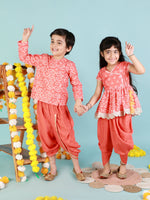 Thumbnail for Lil Drama Boys Kurta Dhoti Set - Orange - Distacart