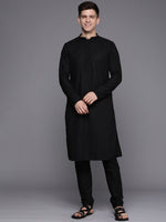 Thumbnail for Manyavar Men Black Mandarin Collar Kurta Set - Distacart