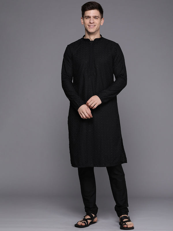 Manyavar Men Black Mandarin Collar Kurta Set - Distacart