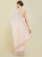 Thumbnail for Soch Peach-Coloured & Green Floral Sequinned Pure Georgette Saree - Distacart