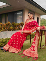 Thumbnail for Tikhi Imli Pink Ethnic Motifs Woven Design Zari Saree - Distacart