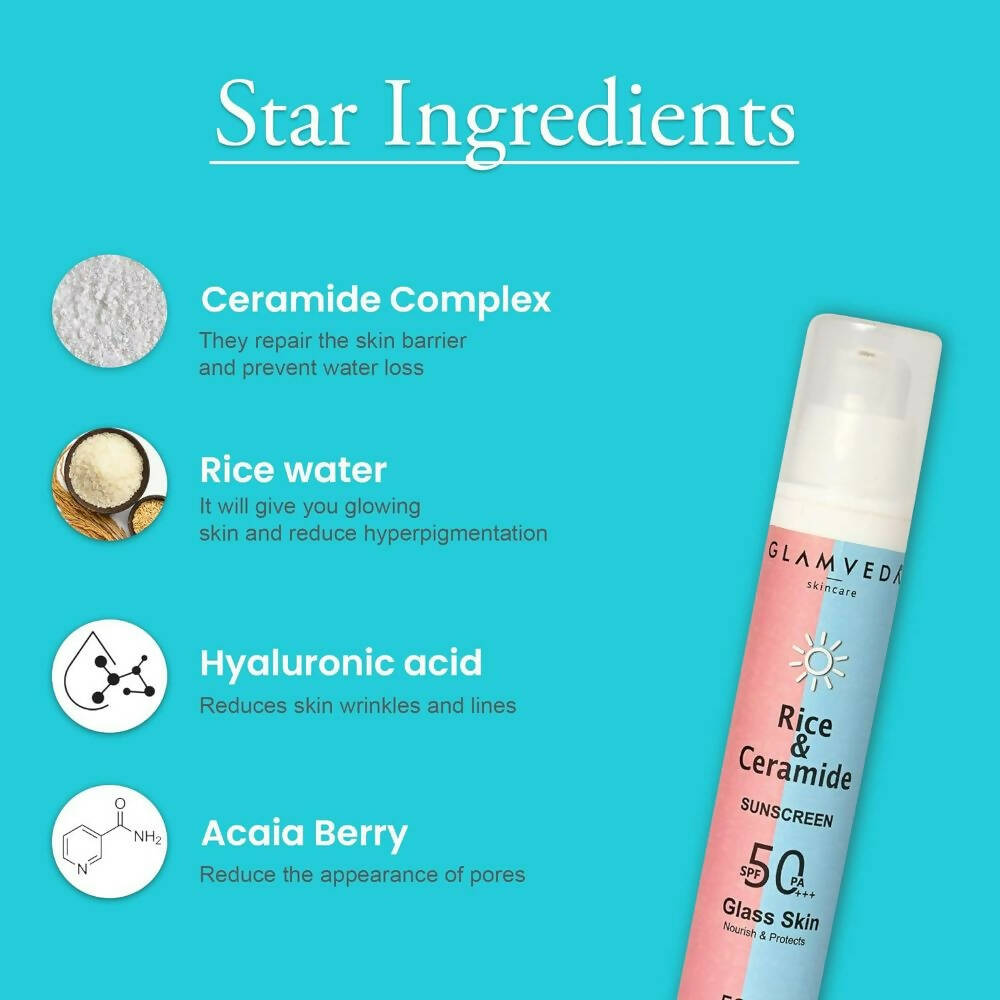 Glamveda Korean Glass Skin Rice & Ceramide Dewy Sunscreen Spf 50 Pa+++ - Distacart
