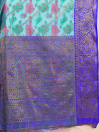Thumbnail for Lorenvalley Fashion Skyblue Cotton Woven Design Zari Meenakari Weaving Saree - Distacart