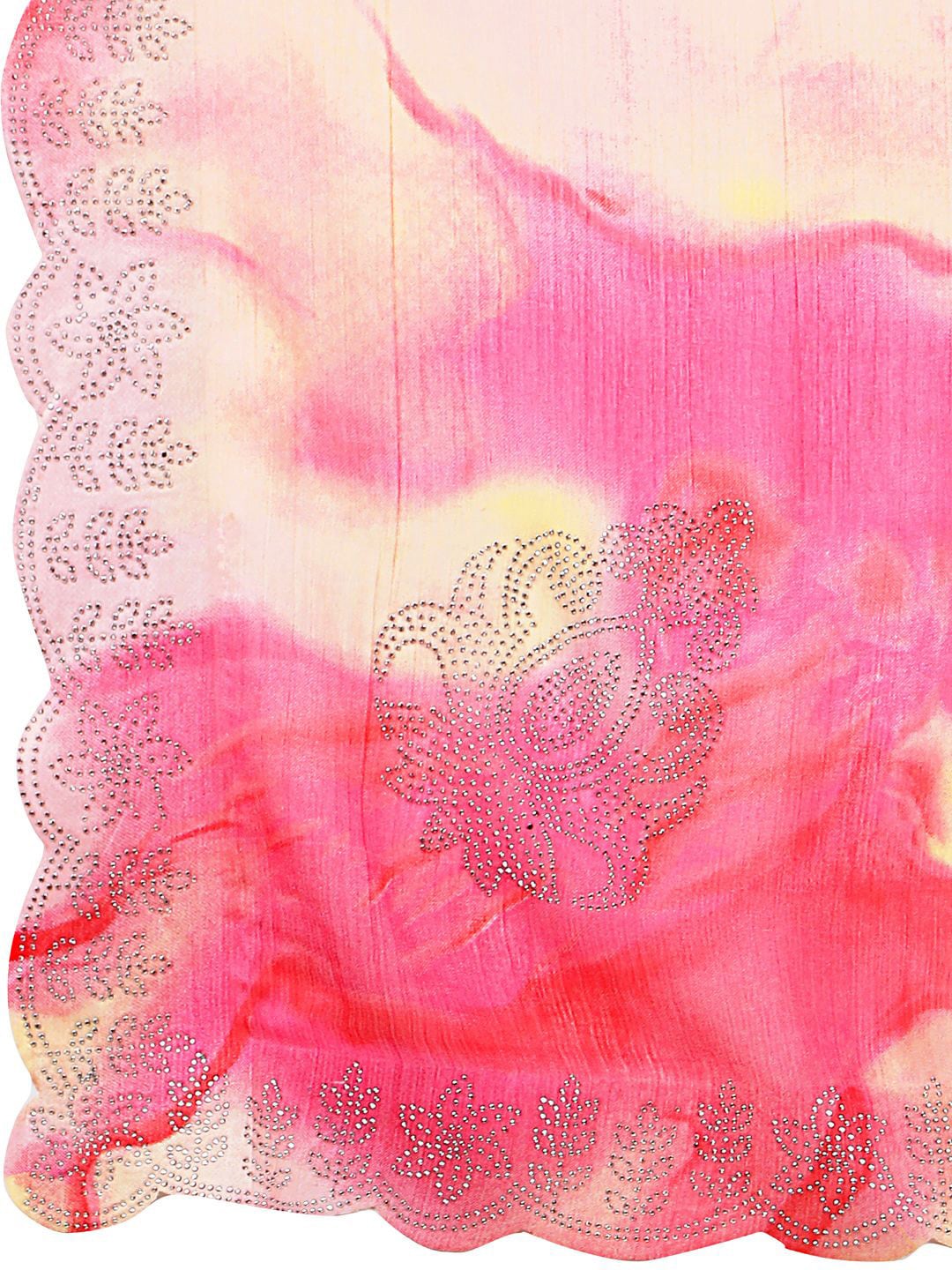 Mitera Rose & Yellow Tie and Dye Beads and Stones Saree - Distacart