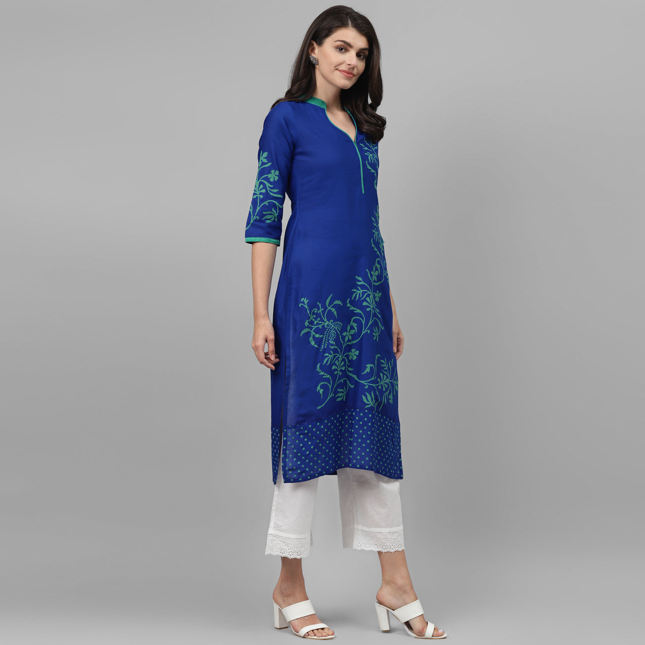 Maai Rayon Hand Printed Kurta Blue - Distacart
