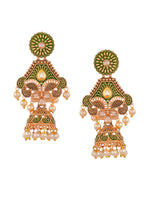 Thumbnail for Shoshaa Green & Gold-Toned Contemporary Jhumkas Earrings - Distacart