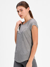 Thumbnail for Puma Women Grey Melange & Black Performance Heather Cat Training Tee - Distacart