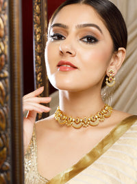 Thumbnail for Rubans 24K Gold-Plated Zircon Studded Temple Necklace Set - Distacart