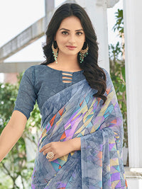 Thumbnail for Kalini Geometric Printed Pure Chiffon Dabu Saree - Distacart