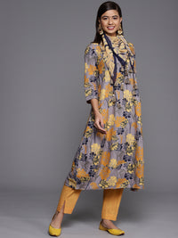Thumbnail for Biba Women Lavender & Mustard Yellow Floral Printed Floral Kurta - Distacart