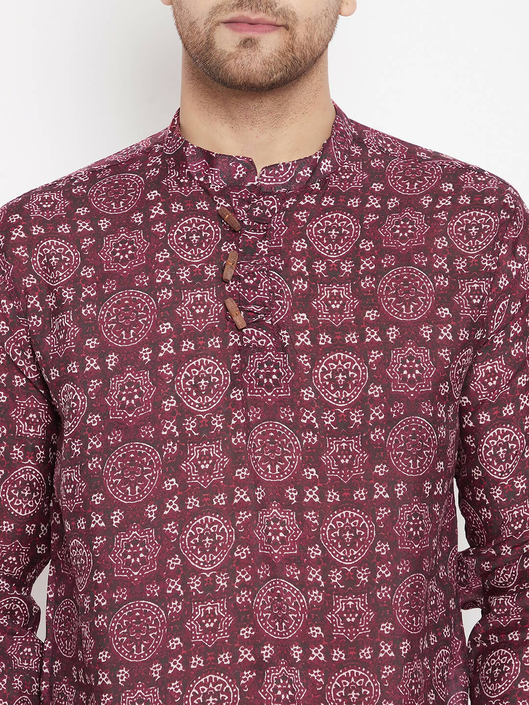 Even Apparels Maroon Pure Cotton Men's Kurta With Slit Neckline - Distacart