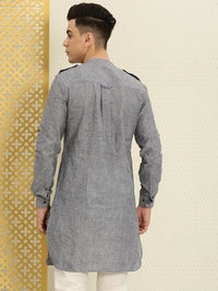 Thumbnail for House of Pataudi Men Grey Solid Roll Up Sleeved Pathani Kurta - Distacart