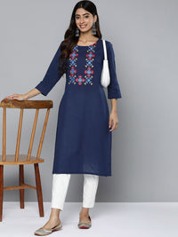 Thumbnail for HERE&NOW Yoke Design Thread Work Cotton Kurta - Distacart