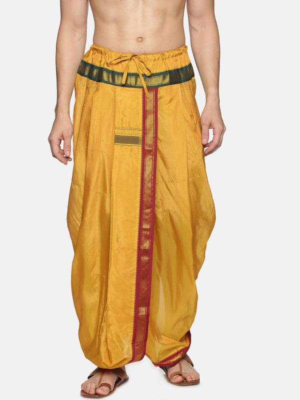 Sethukrishna Men Mustard-Yellow & Red Solid Readymade Dhoti - Distacart