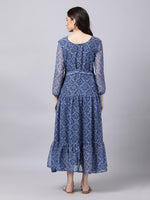 Thumbnail for Souchii Blue Ethnic Motifs Printed Chiffon Maxi Tiered Dress - Distacart
