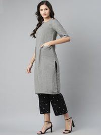 Thumbnail for Biba Women Grey Melange & Black Solid Kurta with Palazzos - Distacart