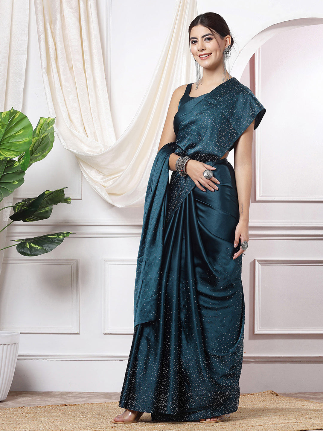 Mitera Teal Blue Embellished Sequinned Saree - Distacart