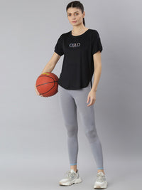Thumbnail for MKH Women Black Typography Extended Sleeves Dri-FIT Sports T-shirt - Distacart