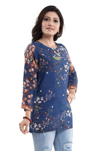 Thumbnail for Snehal Creations Blend Well Beautiful Blue Faux Crepe Printed Tunic Top