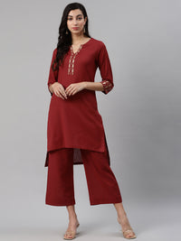Thumbnail for Biba Women Red Solid Kurta with Palazzos - Distacart