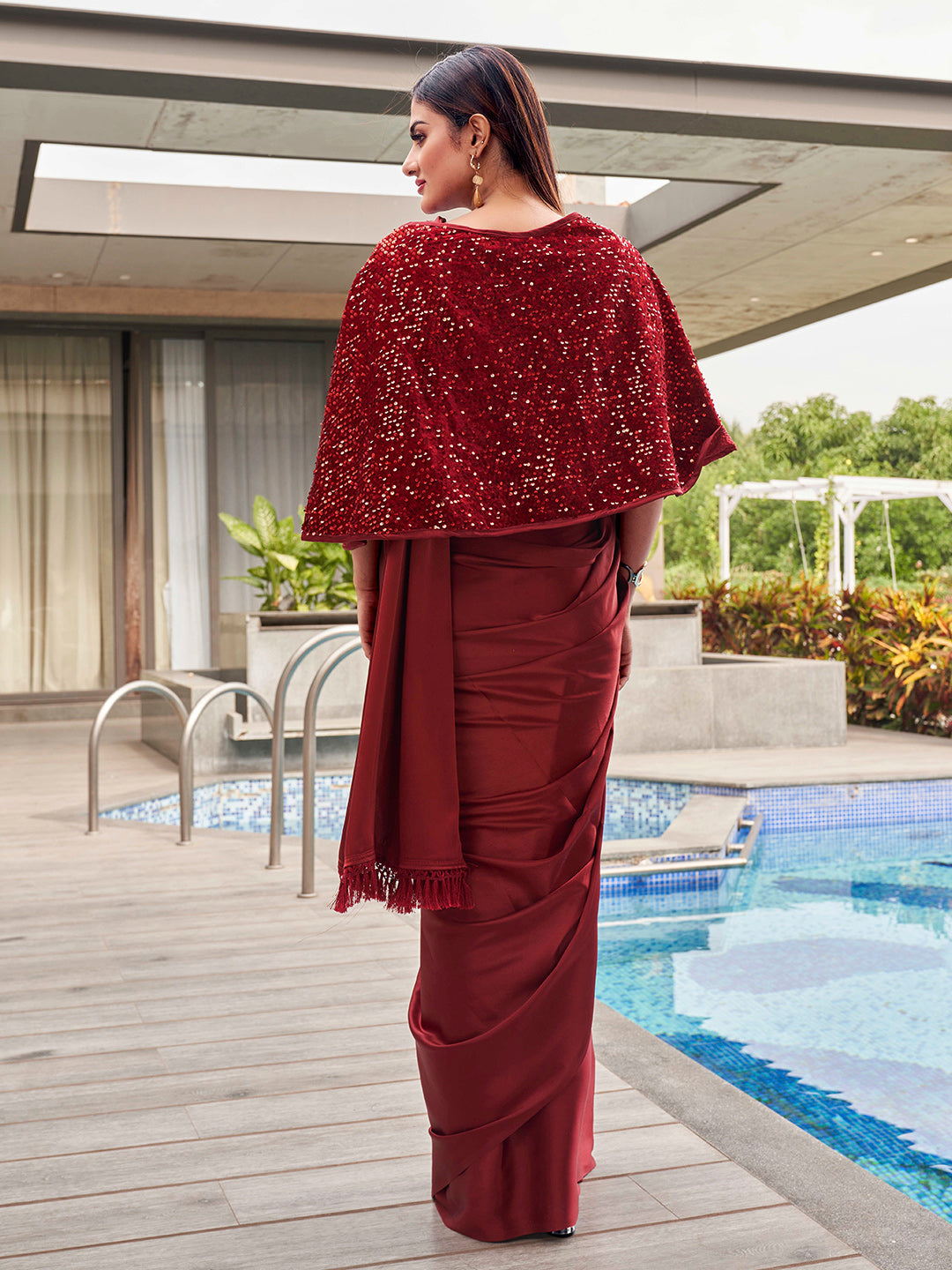 Tikhi Imli Party Satin Saree With Sequined Cape - Distacart