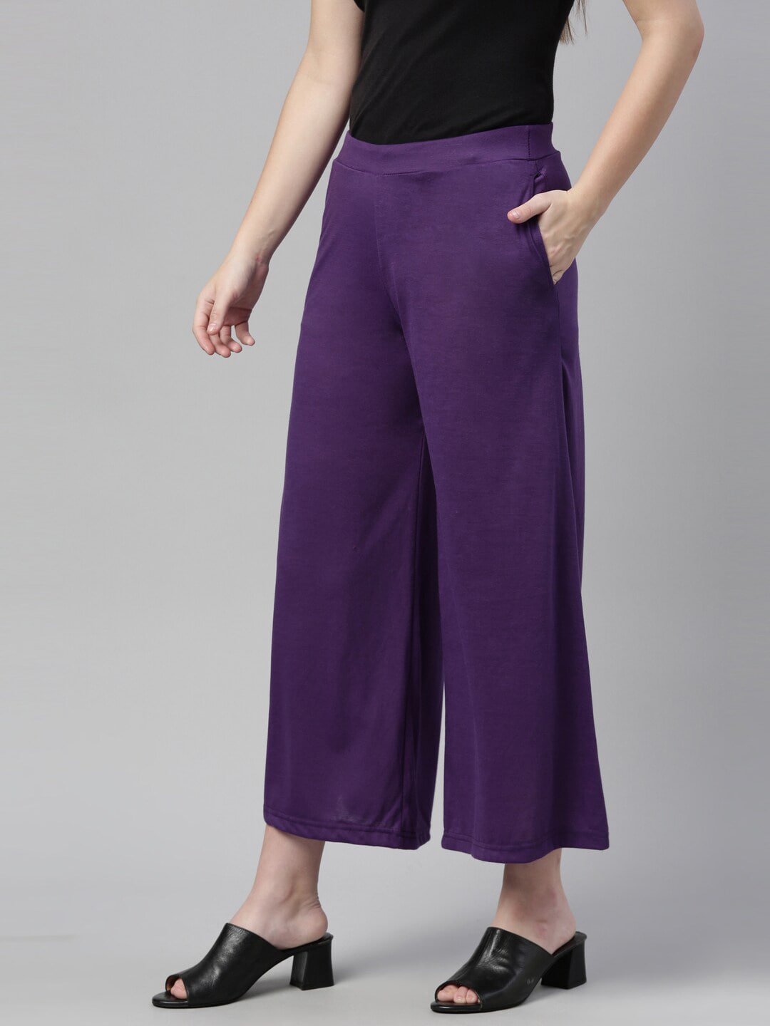 Souchii Violet Solid Wide Leg Palazzo - Distacart