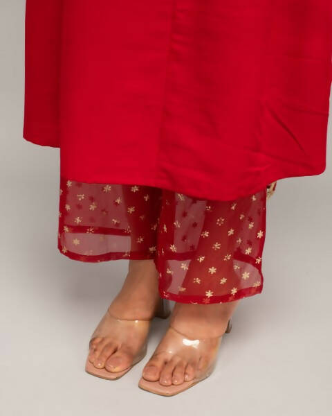 FIORRA Women's Red Creap A-Line Kurta Palazzo Set With Dupatta - Distacart