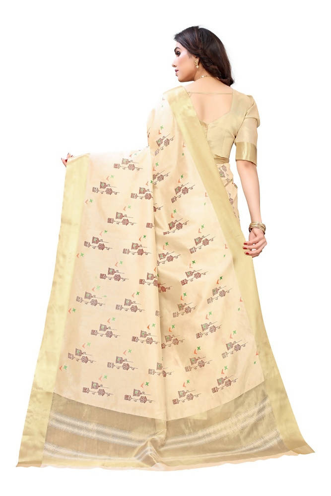Vamika Cream Color Cotton Polyester Silk Weaving Saree