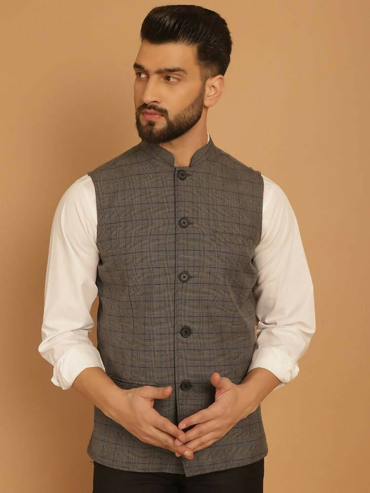 Even Apparels Nehru Jacket With Welt Pockets - Grey - Distacart
