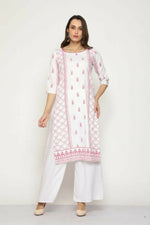 Thumbnail for Maai Rayon Hand Printed Kurta Off-White - Distacart