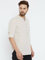 Thumbnail for Even Apparels Beige Linen Linen Men's Kurta With Band Collar - Distacart